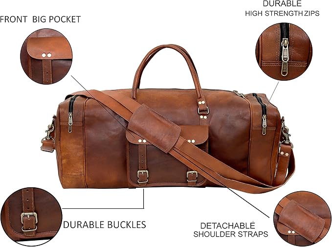 Large Leather 32 Inch Luggage Handmade Duffel Bag Carryall Weekender Travel Overnight Gym Sports Carry On For Men And Women (32 inch)