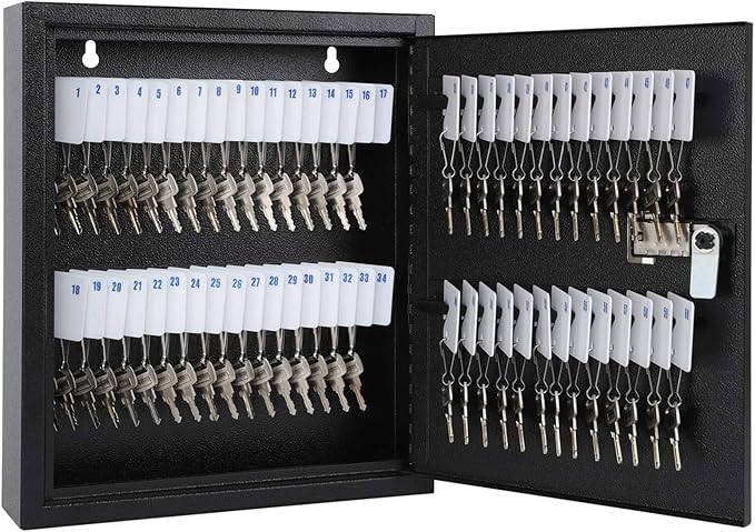 KYODOLED 60-Key Storage Lock Box with Code, Wall Mount Combination Lock Box, Key Hooks & Labels, Black