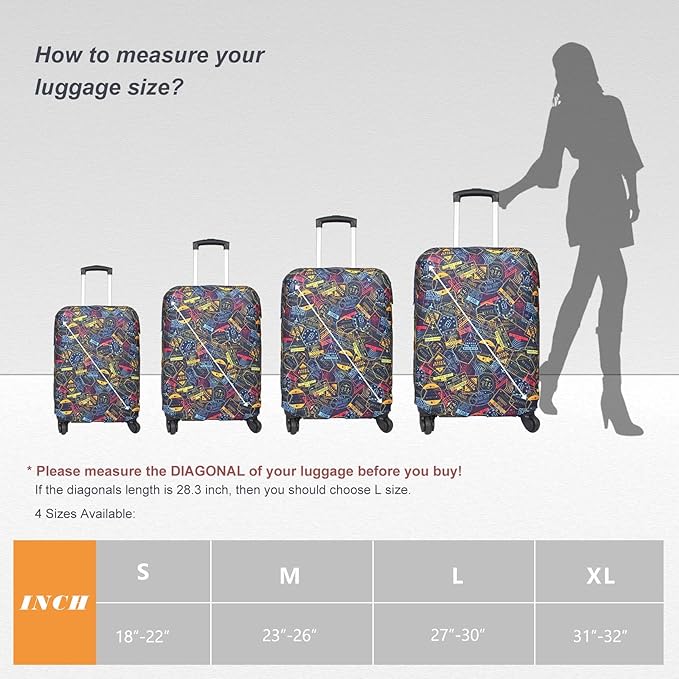 Explore Land Travel Luggage Cover Suitcase Protector Fits 27-30 Inch Case (Stamp, L)