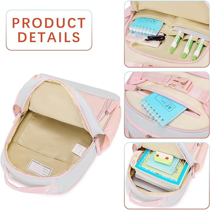Lightweight Cute Kids Backpack for School Kindergarten Elementary Backpacks for Gilrs ages 6-8-10 (Pink Cream Celeste)