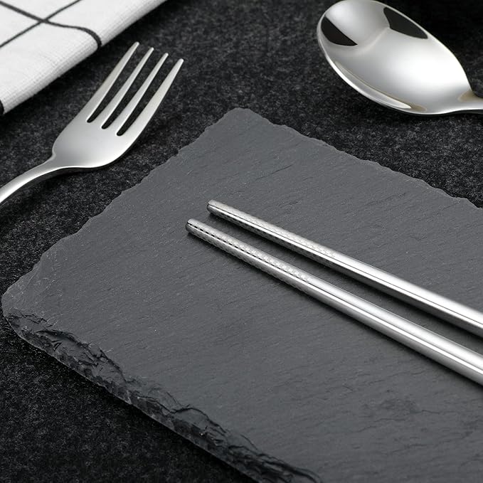 Travel cutlery set, 18/8 stainless steel cutlery, Reusable utensils set with case, Portable Silverware Lunch Box for Camping and Office