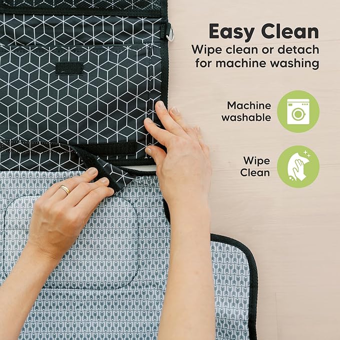 KeaBabies Portable Diaper Changing Pad - Large Waterproof Baby Changing Mat, Compact Travel Diaper Clutch, Functional Pockets Fit Newborn Essentials, Wipeable & Padded Baby Changer (Pixel)