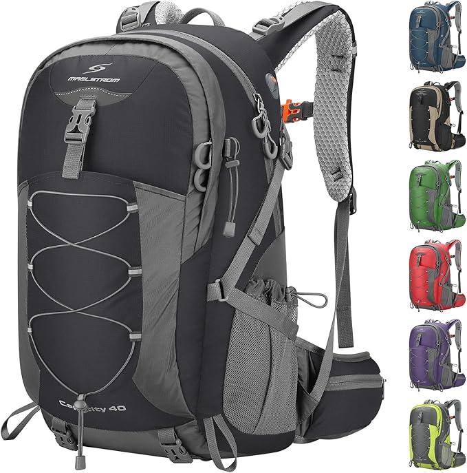Maelstrom Hiking Backpack,Camping Backpack,40L Waterproof Hiking Daypack with Rain Cover,Lightweight Travel Backpack,Black