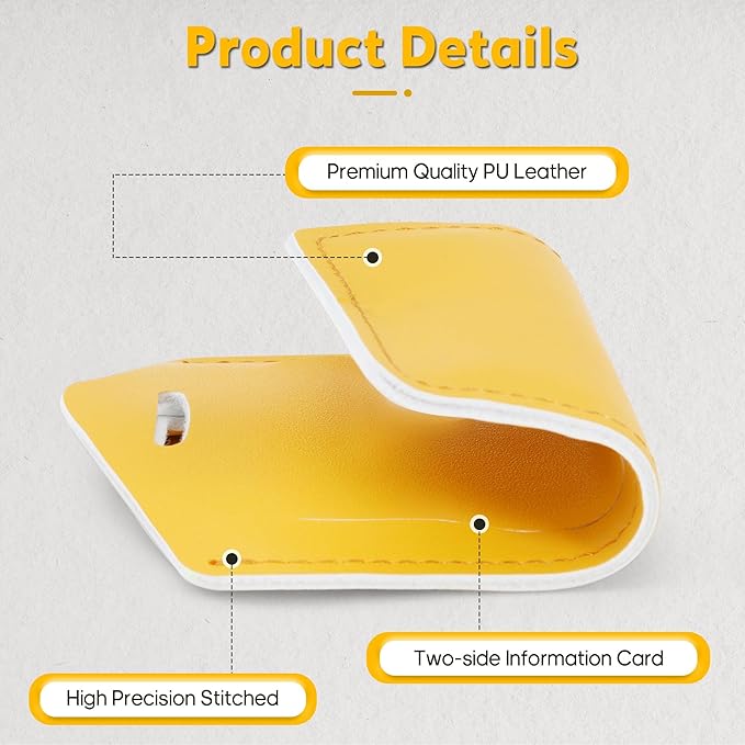 Travelambo Luggage Tags for Suitcases Faux Leather Privacy Protection 6 Pack Bag Tags Travel Accessories Essential, Energetic Yellow