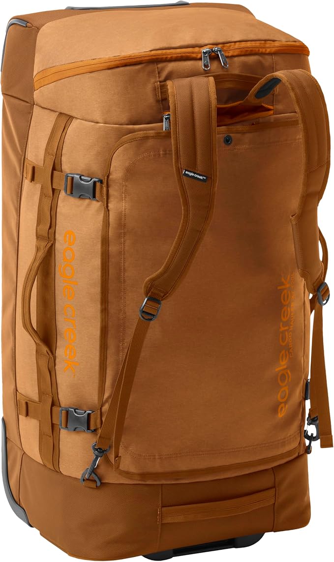 Eagle Creek Cargo Hauler XT Wheeled Duffel - Wheeled Backpack Duffel - Deployable Backpack Straps - Lockable U-Lid & Easy Access Compartment - 32" - Iron Orange