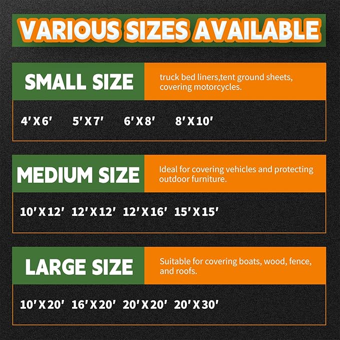 15x15 Feet Tarp Waterproof,9Mil Thick,Finished Size Tarps,UV Resistant,Durable,Multipurpose Poly Tarp Cover with Metal Grommets and Reinforced Edges,Green/Black by RAINDEWAY