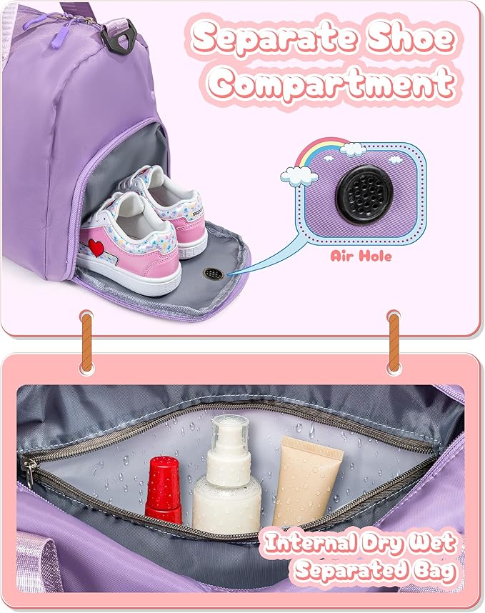 Easter Gifts for Teens Girls-Girl Gym Bag with Shoe Compartment, Kid Personalized Weekender Overnight Bags, Initial Travel Tote with Makeup Pouch, Gift for 3 4 5 6 7 Year Old Kids (Letter T)