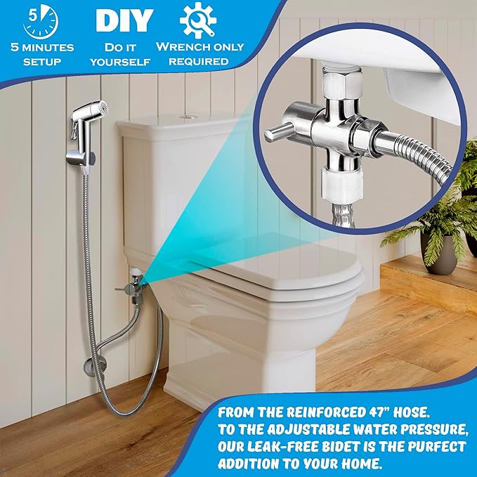 Handheld Bidet Sprayer for Toilet - Triple Mode Spray: Cloth Diaper Washer, Jet Spray & Gentle Stream | Premium Adjustable Hose Sprayer Attachment for Muslim Shower Shattaf | Portable Bidet Included