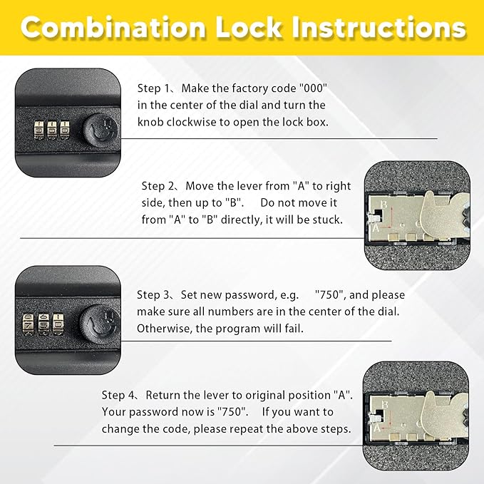 Small Gun Safe - Portable Gun Lock Box for Car with Resettable Combination Lock, Heavy-Duty Alloy Steel Handgun Lock Box, Foam Padding, Security Cable - Ideal for Travel & Home