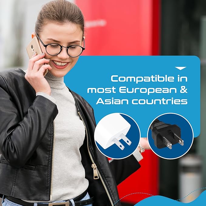Ceptics USA, Canada to European Plug Adapter - Type C Adapter compatible in Europe, Canada to European travel plug adapter Ideal for Phones, Camera & More - CE Certified - RoHS Compliant - 12 Pack