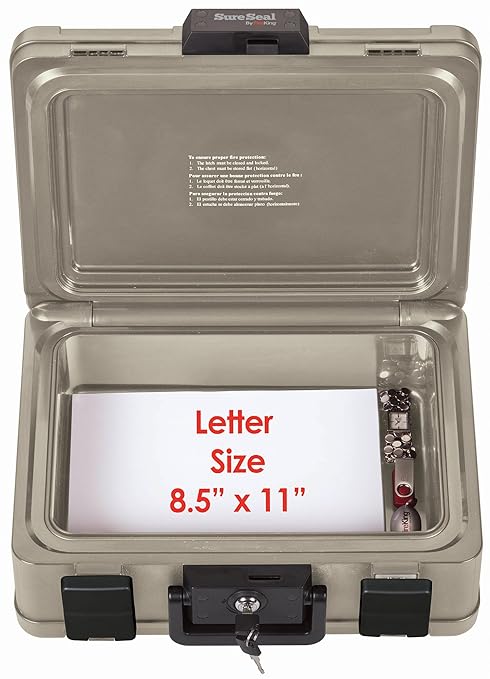 FireKing SureSeal Fire Safe with Key Lock, 1 Half Hour Fire Rated, UL Rated & 100 Hour Water Resistant Home Safe, Portable Home Safes, Taupe