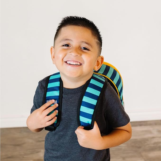 Wildkin 12-inch Kids Backpack – Padded, Adjustable, Ideal for Daycare & Travel - Blue Stripes