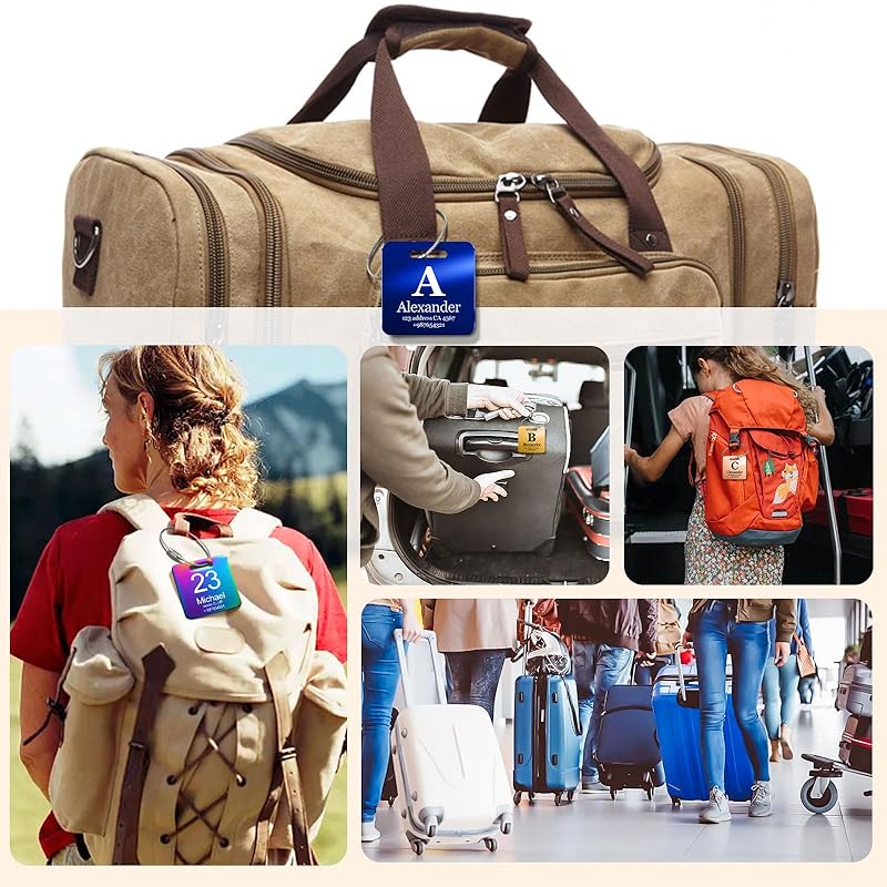 Customized Stainless Steel Luggage Tags: Personalize Your Suitcases, Backpacks, and Bags with Your Text - Custom Initial Text Name ID,Number(3 Pack)
