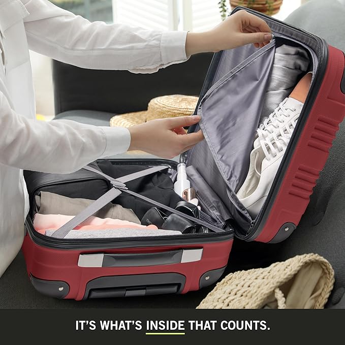 Kenneth Cole REACTION Out of Bounds Lightweight Hardshell 4-Wheel Spinner Luggage, Scarlet Red, 20-Inch Carry On
