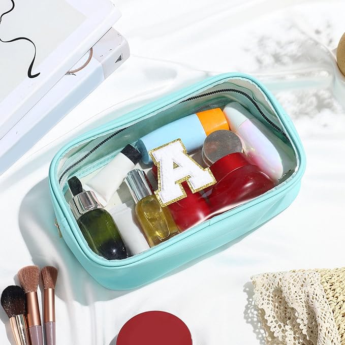 YOOLIFE Initial Make Up Bag Travel Toiletry Bag, Clear Makeup Bag Preppy Cosmetic Bags Organizer Travel Essentials Gifts for Women Teen Girlfriend Teacher Mom Birthday Mothers Day Gifts Blue B