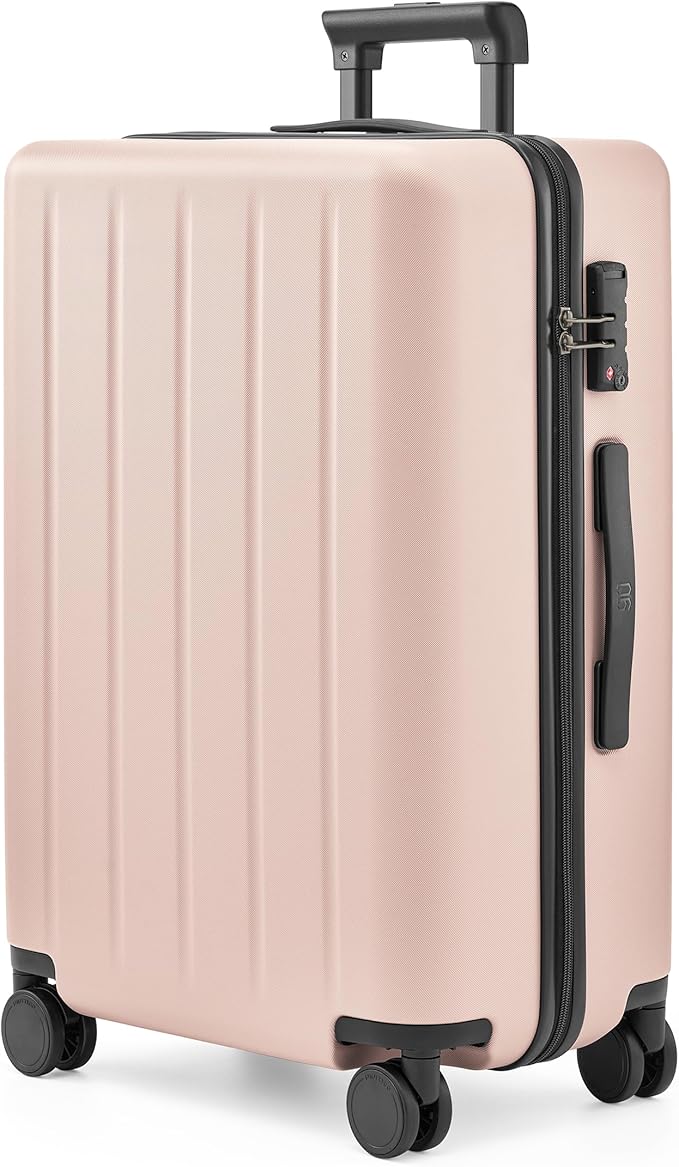 Carry On Suitcase, Checked Trunk Luggage with Double Spinner Wheels, Anti-Burst Zipper, Hard Case PC Suitcase Lightweight Travel Luggage, TSA Approved (09-Baby Pink (Danube), Checked 28-Inch)