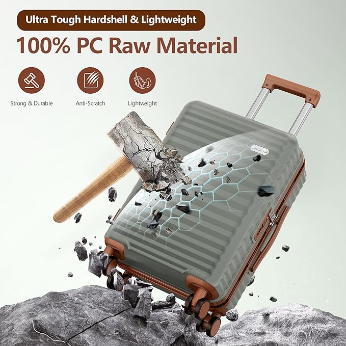 SHOWKOO Luggage Sets 3 Piece Hardside Expandable Suitcase with Double Spinner Wheels Tsa Lock, (Green, 5 piece set)
