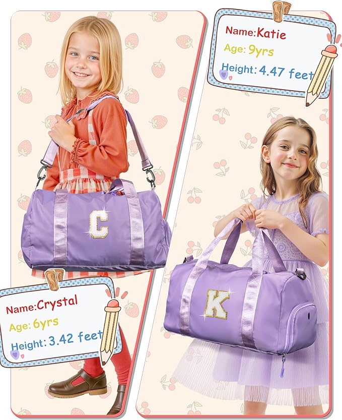 4 Year Old Girl Birthday Gifts-Girl Gym Bag with Shoe Compartment, Kid Personalized Weekender Overnight Bags, Initial Travel Tote with Makeup Pouch, Valentines Day Gift for Girls (Letter R)