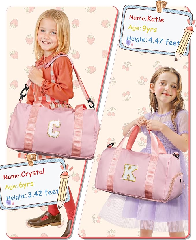 Dorm Room Essentials for Girls-Girl Gym Bag with Shoe Compartment, Kid Personalized Weekender Overnight Bags, Initial Travel Tote with Makeup Pouch, Preppy Stuff Gifts for Kids (Letter F)