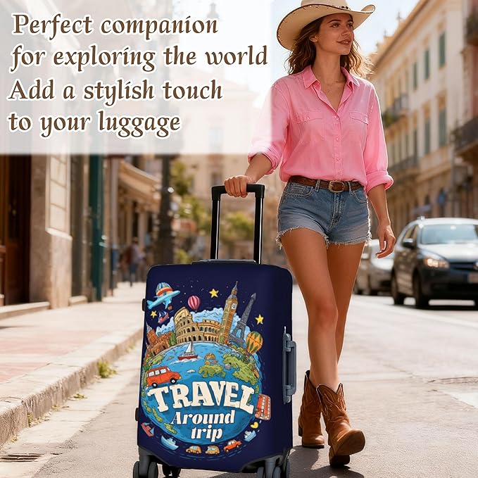 Luggage Cover, Travel Suitcase Covers, Elastic Suitcase Protective Cover, Scratchproof Luggage Protector, Washable Dustproof Trolley Case Protector Fit 22-28 Inch (word, L（25-28inch suitcase）)