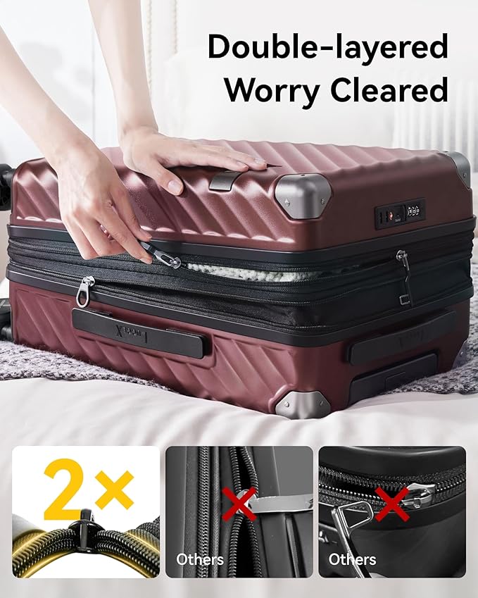 LUGGEX Luggage with Spinner Wheels, Polycarbonate Expandable Hard Shell Suitcase, Carry On 20 Inch, Purple