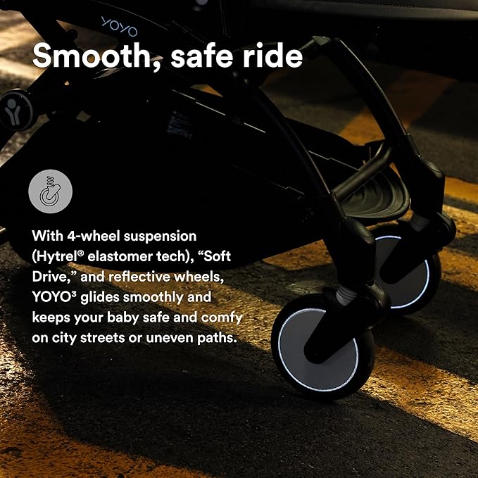 Stokke YOYO3 Stroller from 6 Months - Includes Black Frame/Air France Blue Seat Cushion + Canopy - Folds in & Out in a Flash - Light & Compact - Carry-On Compatible