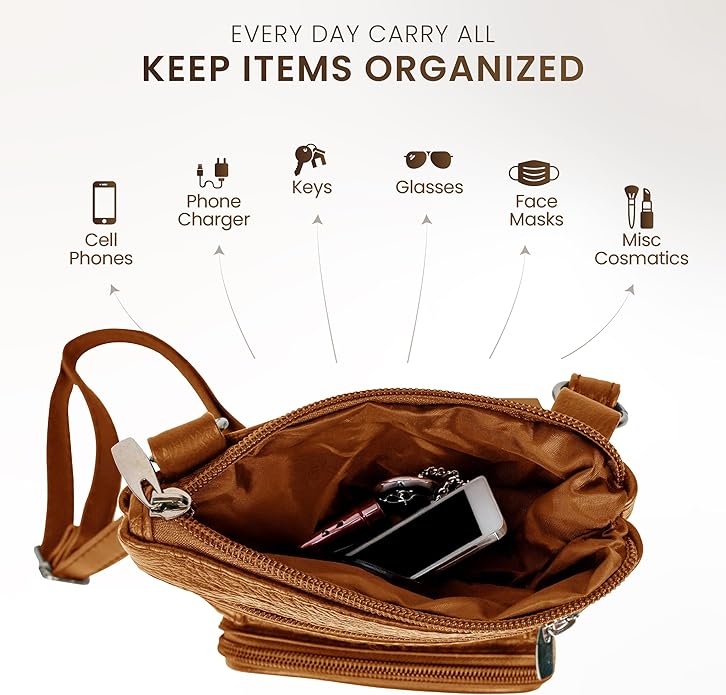 Krediz leather Crossbody Purses for Women, Multi Pocket Crossbody Purse with Adjustable Strap, Soft & Durable Leather Purse