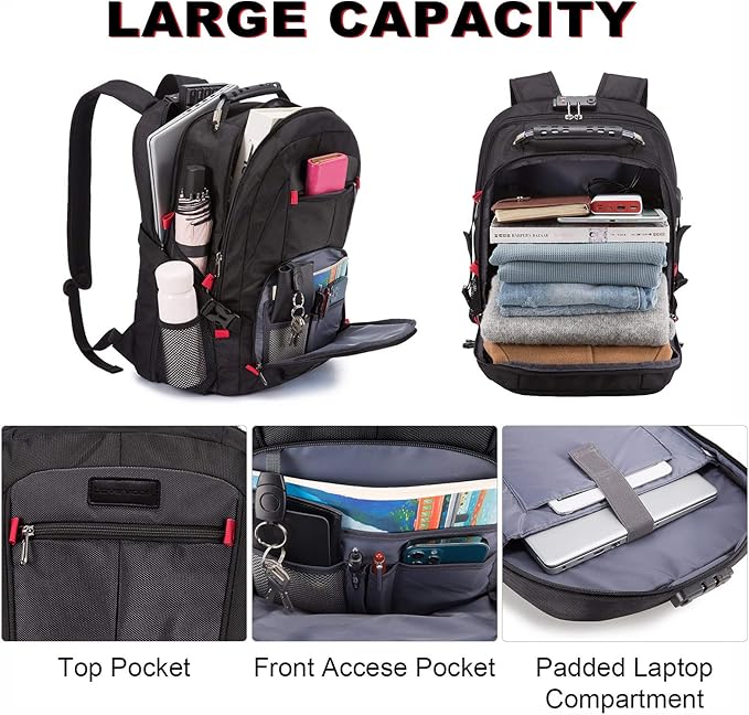 LOVEVOOK Travel Laptop Backpack Waterproof Anti Theft with Lock and USB Charging Port Large Computer Business Backpack for Men Women College (17 inch, Black)