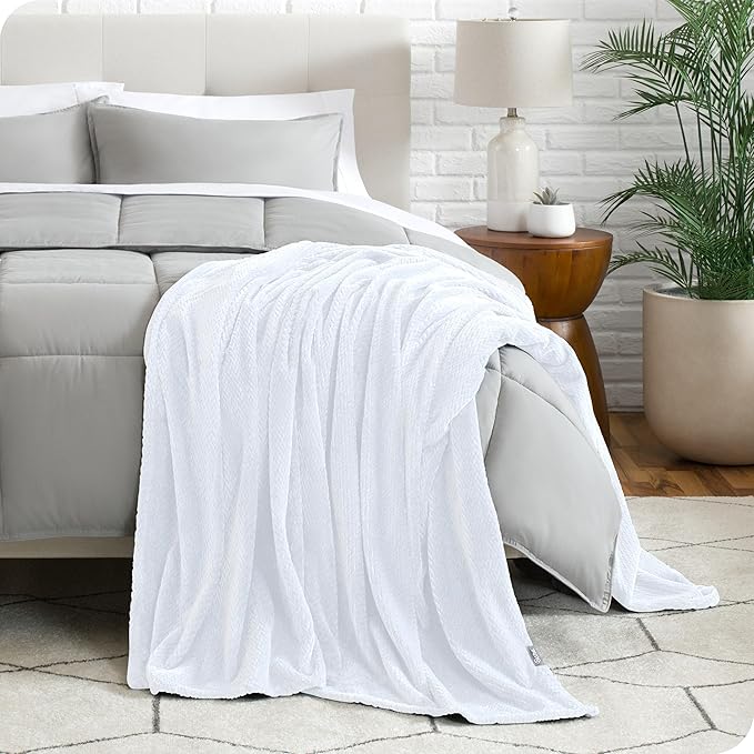 Bare Home Textured Fleece Blanket - Twin/Twin Extra Long - Ultra-Soft Lightweight for Bed, Sofa, and Couch - Luxury Microplush - Cozy Warm Blanket (Twin/Twin XL, Chevron White)