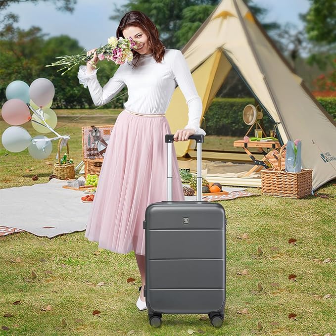 Hanke 3 Piece Luggage Sets with Spinner Wheels, Carry On Luggage Lightweight PC Hard Shell Suitcases TSA Luggage Checked Bag 20/24/28 Inch (Graphite Grey)