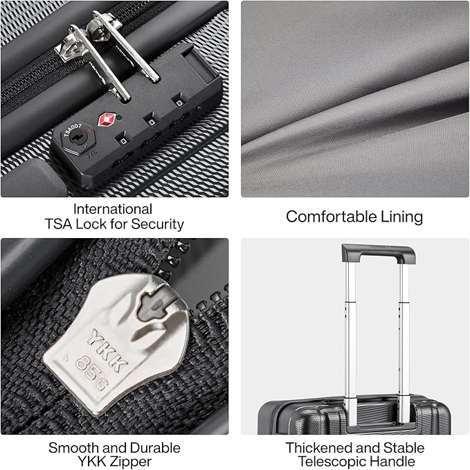 Hanke Luggage Sets 3 piece Carry On Luggage with Wheels PC Hard Shell Suitcases Lightweight Checked Travel Luggage Large Travel Suitcase Woman Men 20/24/29 Inch(Jet Black)