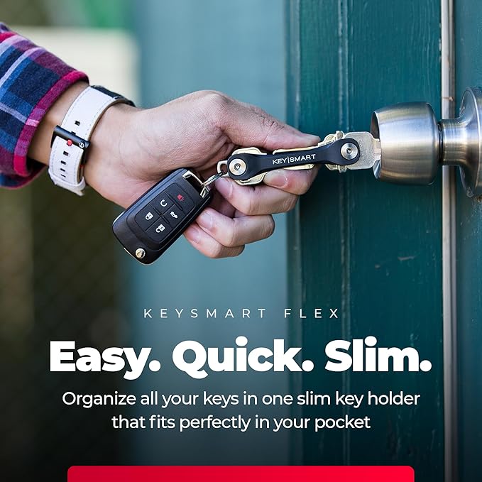 KEYSMART Key Holder for Keychain - Compact Key Organizer for Key Chain, Minimalist Clutter-Free EDC Keychains, Key Ring for Car Fobs Key Chains, Expandable (Up to 8 Keys, Black 2-Pack)