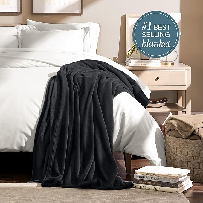Bare Home Fleece Blanket - Throw/Travel - Ultra-Soft Lightweight for Bed, Sofa, and Couch - Luxury Microplush - Cozy Warm Blanket (Throw/Travel, Black)