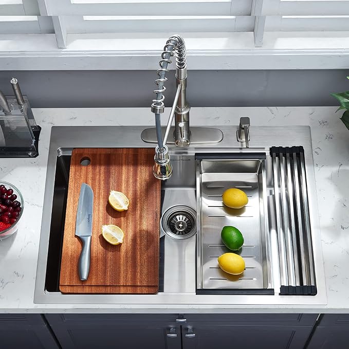 Kitchen Sink, 30 x 22 x 10 Drop in Kitchen Sink 16 Gauge Stainless Steel Kitchen Sinks Single Bowl Workstation Sink with Cutting Board
