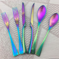 Rainbow Silverware Set, 6-Piece Stainless Steel Flatware Set Service for 1, Tableware Cutlery Set for Home and Restaurant, Knives Forks Spoons, Matte Finish, Dishwasher Safe (Rainbow)