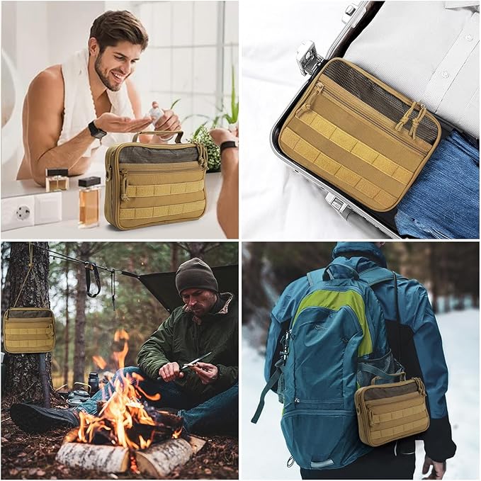 Toiletry Bag for Men, Travel Hanging Hook Toiletry Bag, Spacious Portable Organizer Dopp Kit Shaving Bag for Toiletries Makeup Accessories Tactical Essentials - Khaki