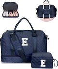 Initial Duffle with Shoe Compartment, Personalized Weekender Bag with Shoulder Strap, Overnight Travel Bag with Makeup Pouch for Women (Letter E)