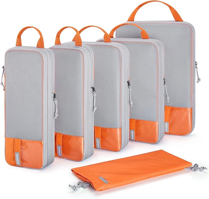 BAGSMART 6 Set Compression Packing Cubes - Lightweight Travel Essentials, Durable Luggage Organizer
