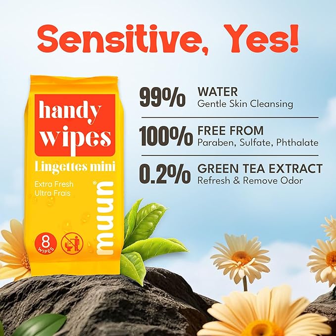 Mini Travel Wipes (8 packs, 8 wipes each) - Compact Wet Wipes for Hands and Face, Green Tea Scent, On The Go Wipes for Camping & Travel, Skin-Friendly for Adults, Total 64 Ct.