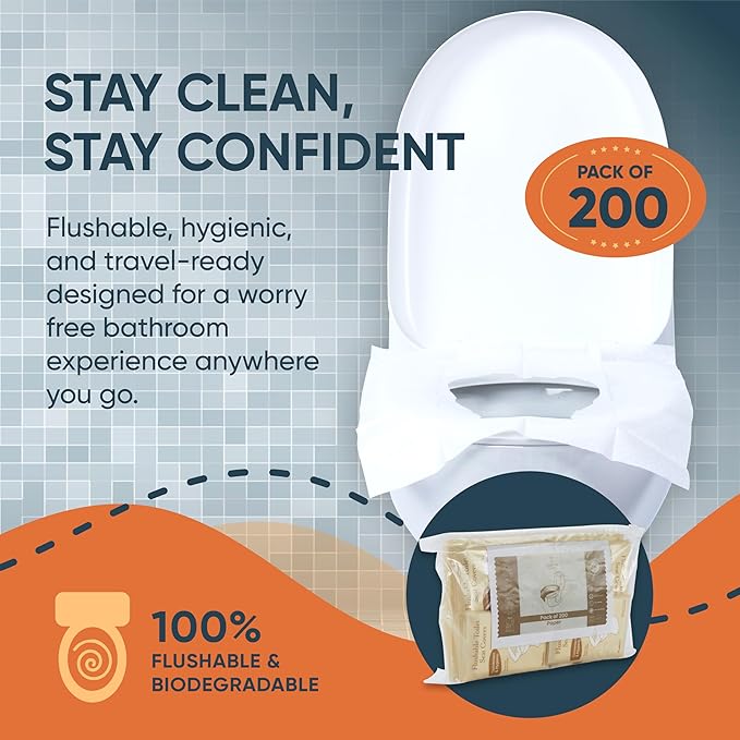 Disposable Toilet Seat Covers Pack of 200 XLarge Flushable Paper Travel Toilet Seat Covers for Adults and Potty Training, Premium Toilet Seat Liners for Public Restrooms
