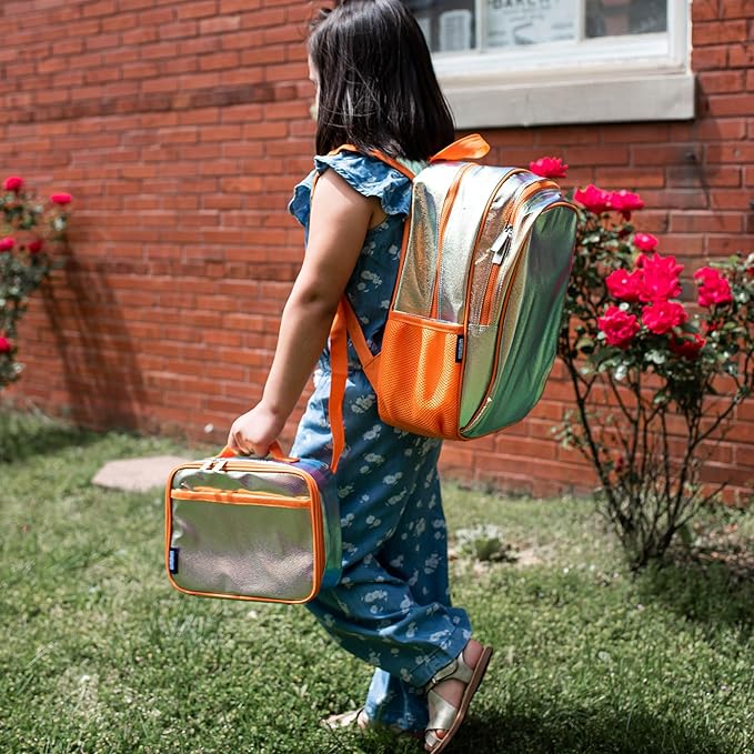 Wildkin Kids Insulated Lunch Box – Durable and Reusable for School & Travel - Orange Shimmer