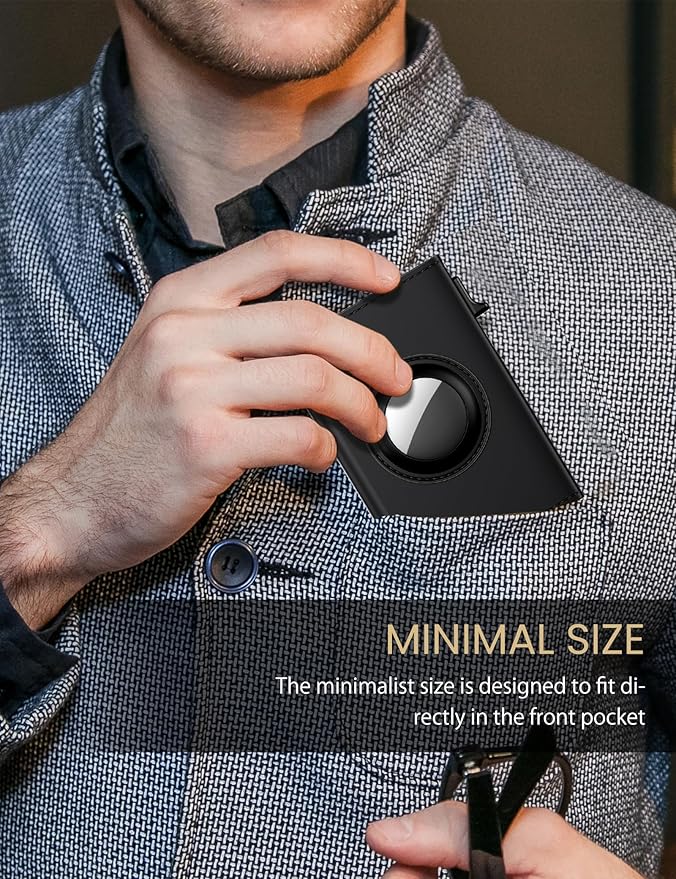typecase Mens Wallet Card Holder for AirTag: Leather Smart Wallet for Men Compatible with Apple Air Tag, RFID Blocking, Slim, Minimalist - 9-14 Card Capacity | ID Window | Cash Slot (Deep Black)
