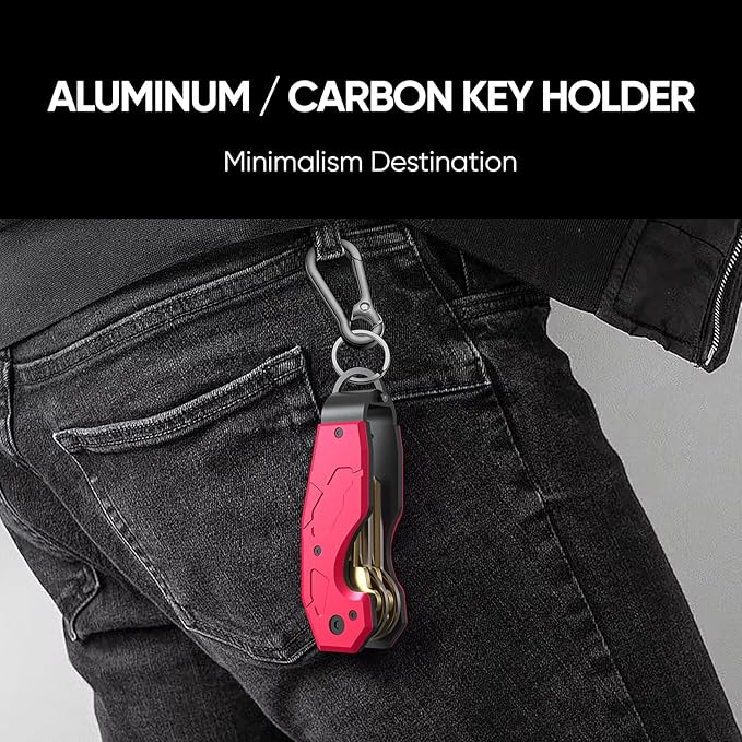 Zeeker Compact Key Organizer Keychain with Built-in Tools – Holds 1-6 Keys, Includes Bottle Opener, Hex Wrench, and Serrated Cutter – Minimalist Key Holder for Men and Women (Red)