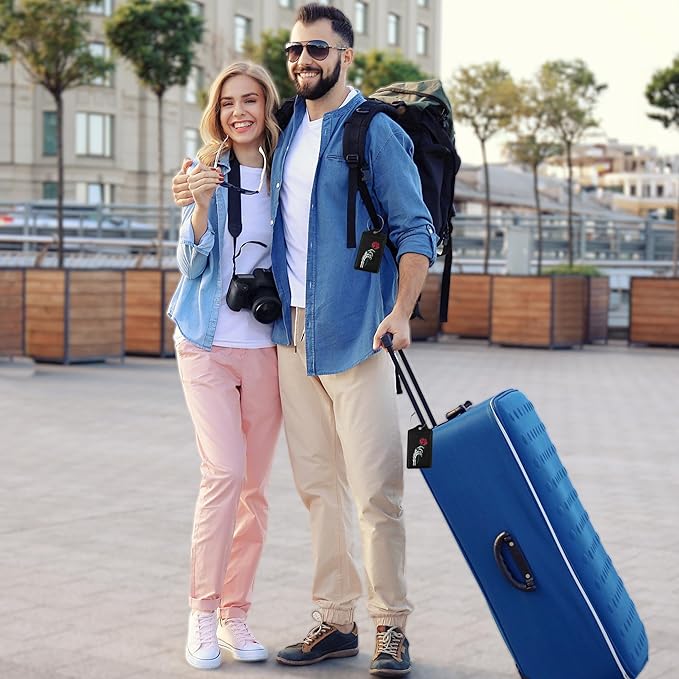 2 Pack Luggage Tag for Suitcase,Skeleton Hand Holding Rose Leather Bag Tags Identifiers Privacy Cover ID Label with Durable Steel Loop for Women Men Kids Girls Travel