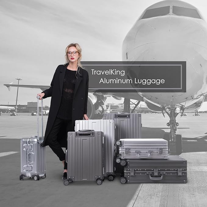 TRAVELKING All Aluminum Luggage Zipperless Hard Shell Luggage Case with TSA Lock Spinner Alloy Metal Suitcase (Grey, 24")