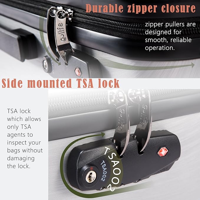Coolife Luggage Suitcase PC+ABS with TSA Lock Spinner Carry on Hardshell Lightweight 20in 24in 28in (sliver, L(28IN))