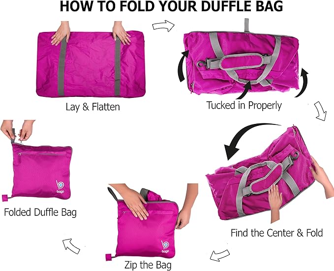 Bago Large Foldable Duffel Bags for Traveling Women & Men - 100L Packable Duffle Bag for Travel with Shoe Compartment - Water Repellant, Heavy Duty, Lightweight Folding & Collapsible (SnowPink)