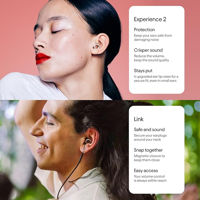 Loop Earplugs Experience Bundle Loop Experience 2 + Link | Reusable Ear Plugs for Live Events, Festivals, Motorcycles, Noise Sensitivity & More | 18 dB Noise Reduction