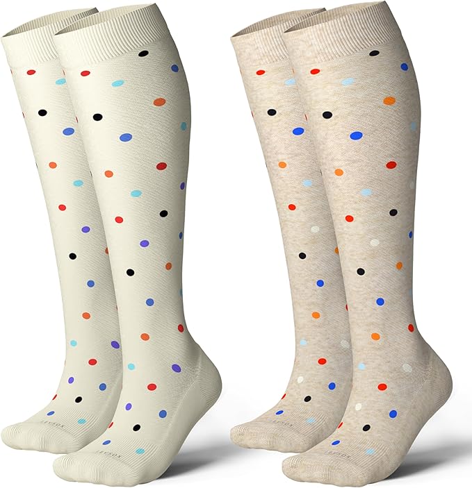 LEVSOX Thick Cotton Compression Socks for Women&Men 20-30mmHg Knee High Cute Support Sock for Nurses, Pregnancy, Travel
