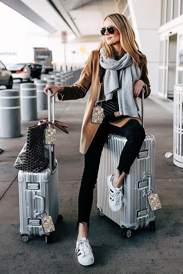 2 Pack Luggage Tags for suitcases Funny Cute Color Dog Luggage Tag, Leather Stainless Steel Loop Label Tag for Men Women Travel Bag Suitcase(Dog)